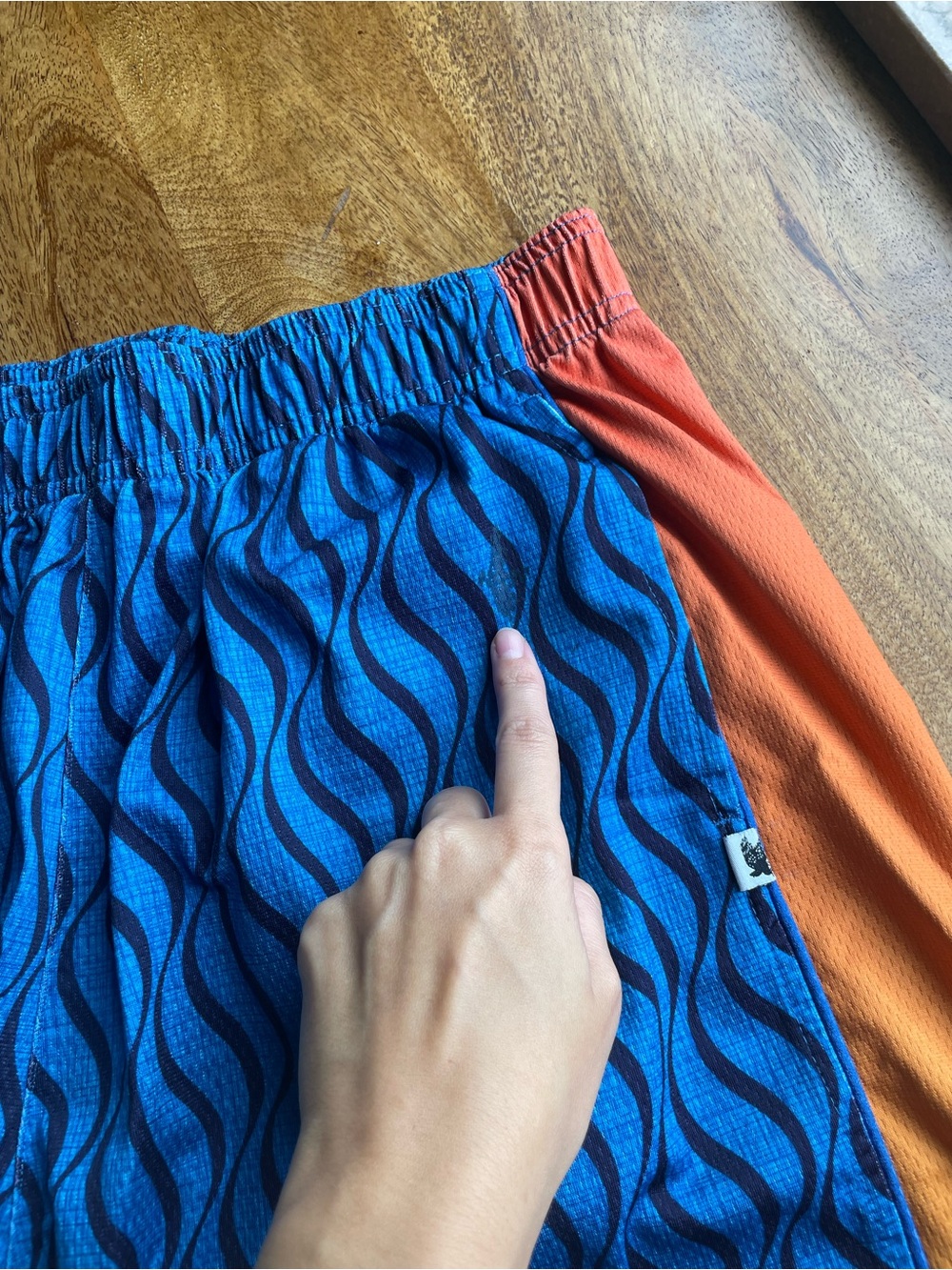 Men's Blue Wave Athletic Lacrosse Shorts with Orange Gradient Sides - Picture 5 of 6